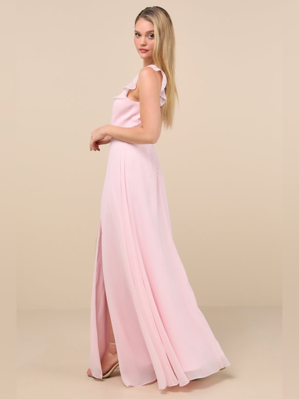 Lulus Dreamy Admiration Light Pink Ruffled Maxi Dress Size L NEW - Picture 8 of 11